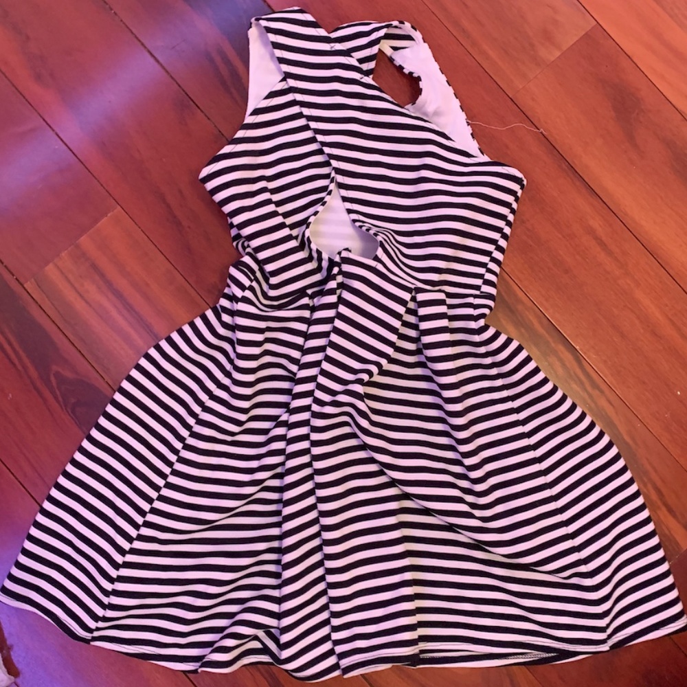 Black and White Striped Dress With Open Back